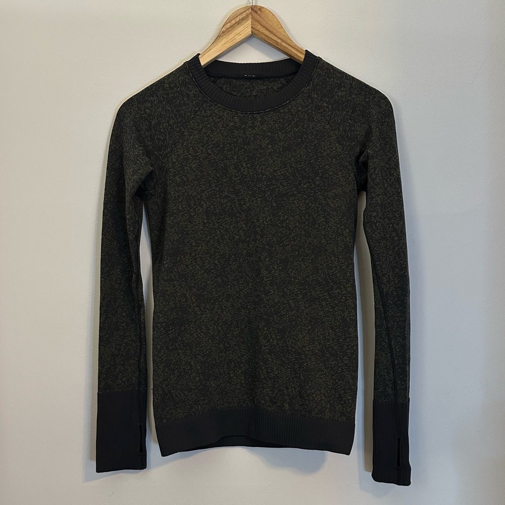 lululemon Rest Less Pullover Running Layer Black and Green Size 6